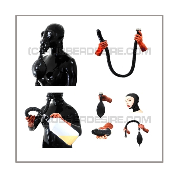 SIMIAN gasmask-system ULTIMATE-LB-A with separate openface-hood, tube-set, sniffdildo, inhaler-set and rebreathing-bag-set